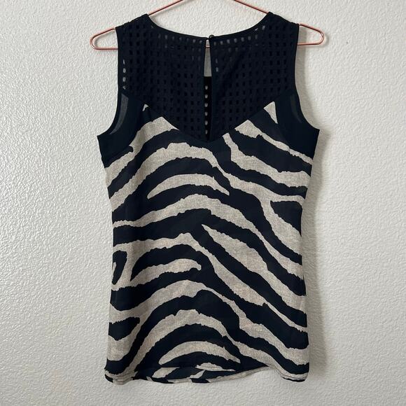 Cabi 5046 Tivoli Top Zebra Print black tan mesh trim - Picture 3 of 6